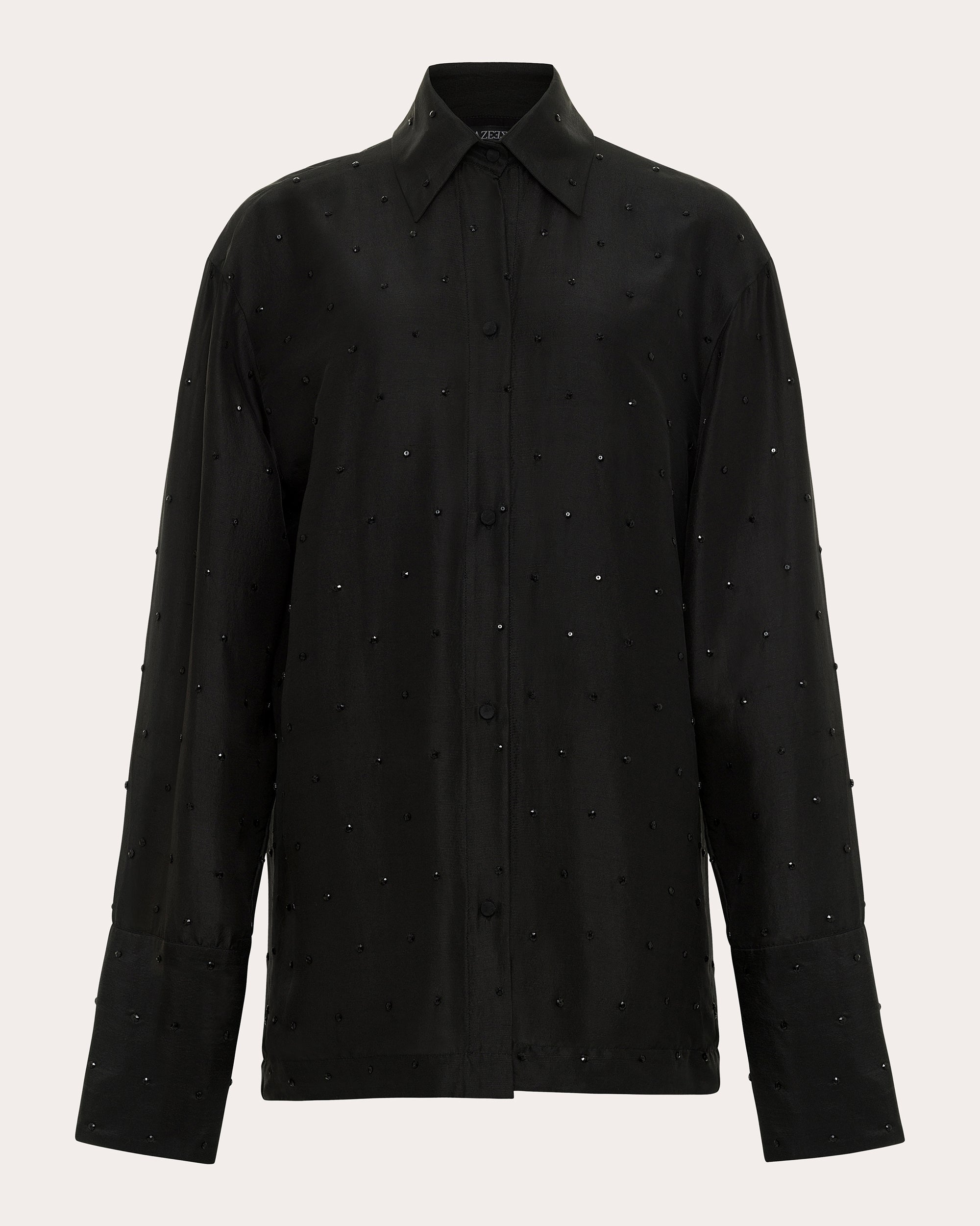 Rekha Embellished Mini Silk Shirt Dress
