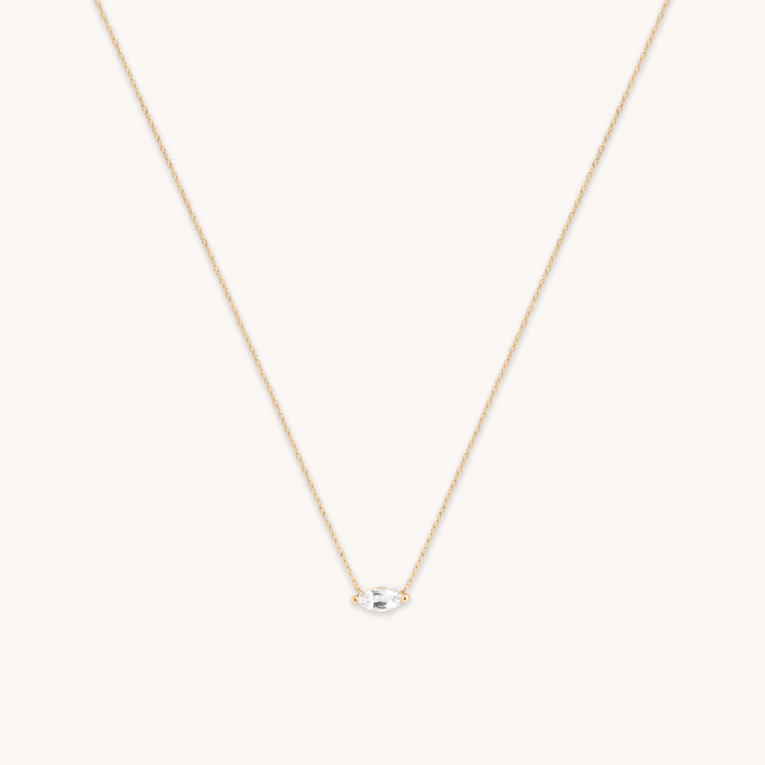 White Topaz Marquise Necklace in Solid Gold