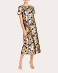 Adria Tie-Back Metallic Jacquard Midi Dress
