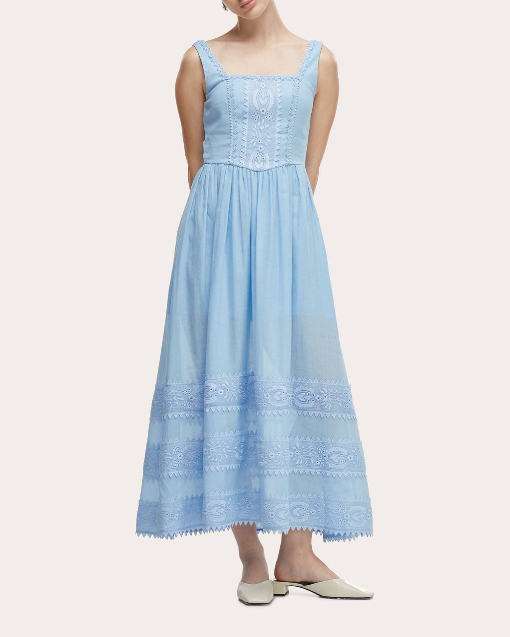 Alba Embroidered Cotton Corset Midi Dress