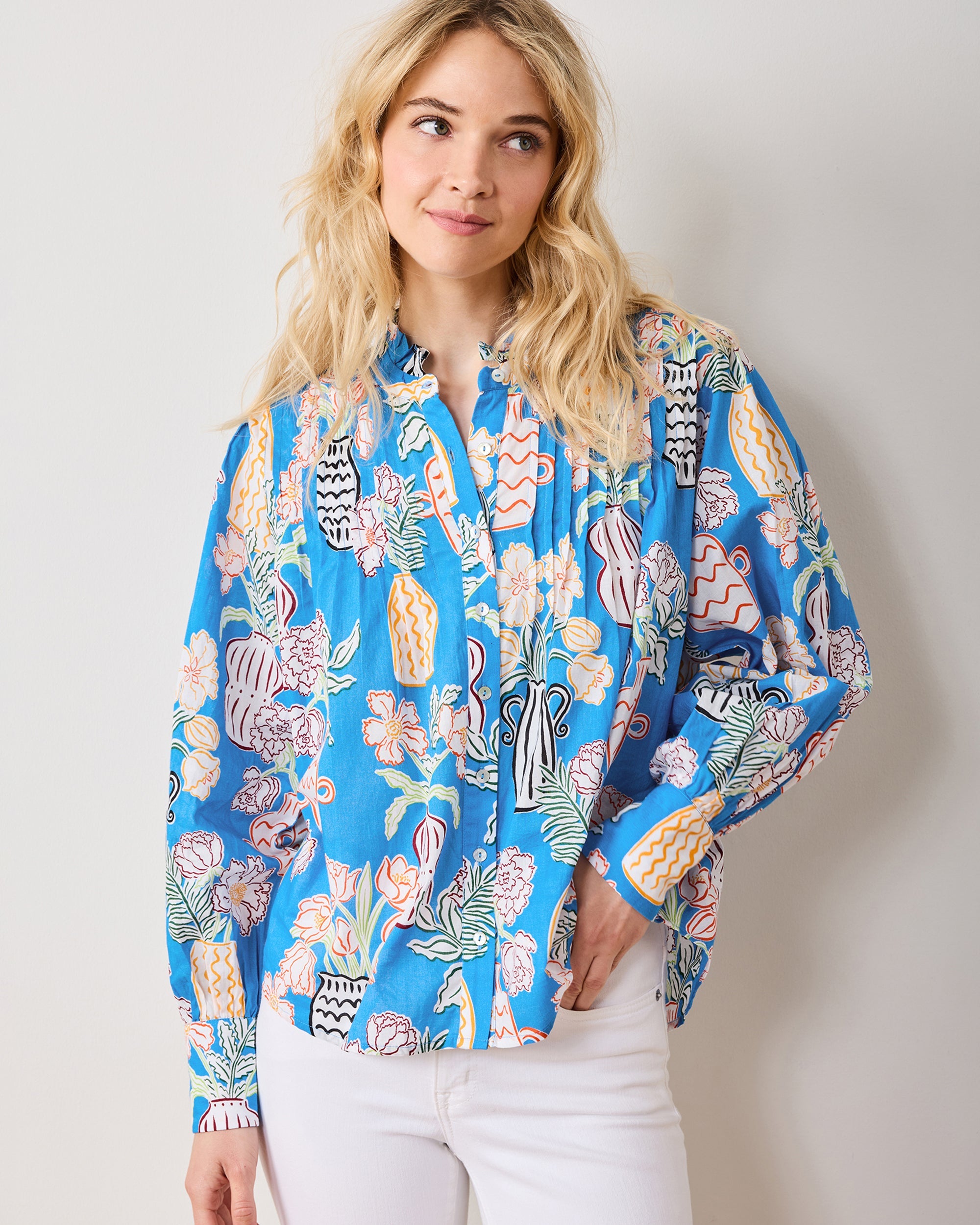 Antique Vases - On a Whim Blouse - Blue Sky