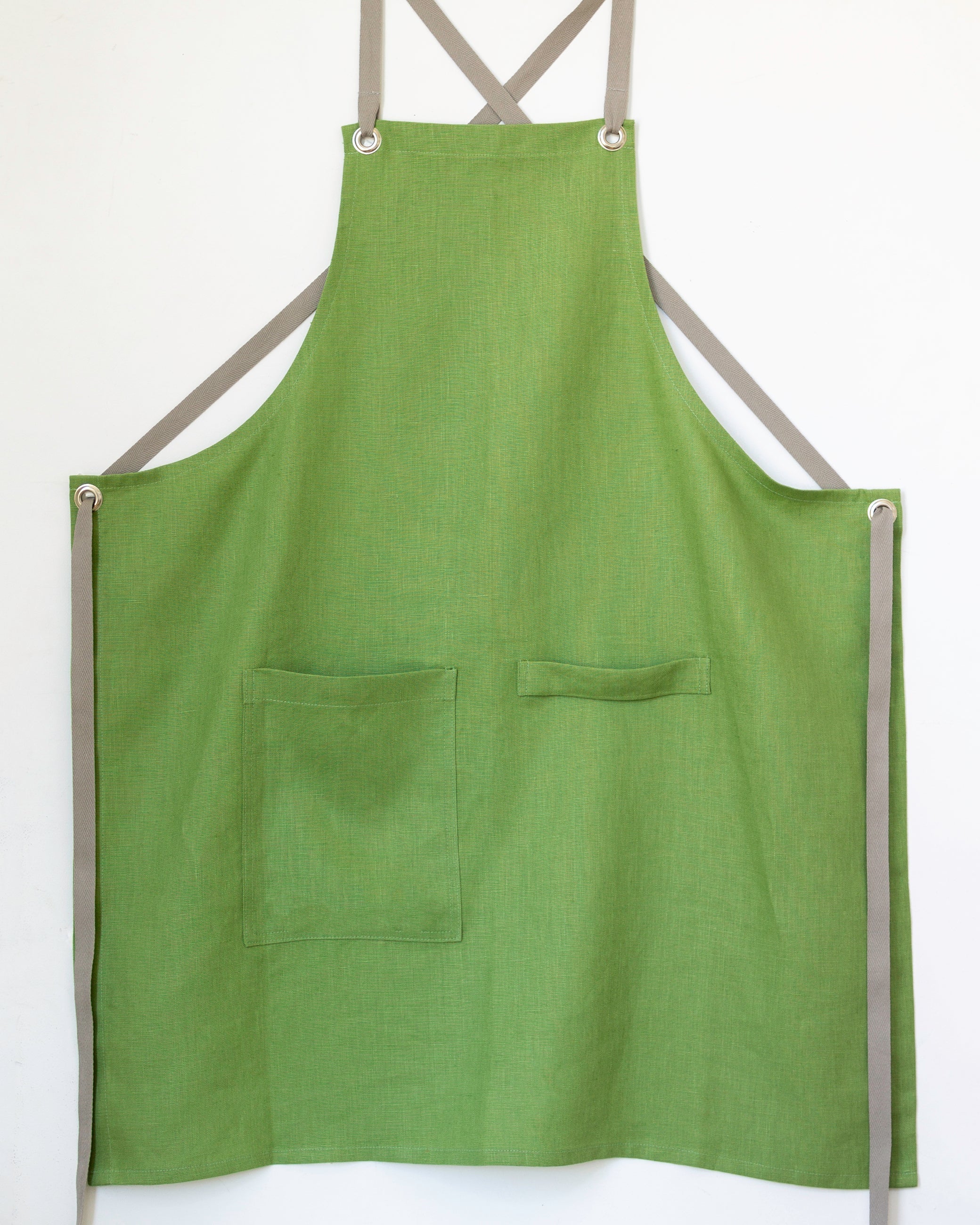 Crossback Linen Apron - Basil