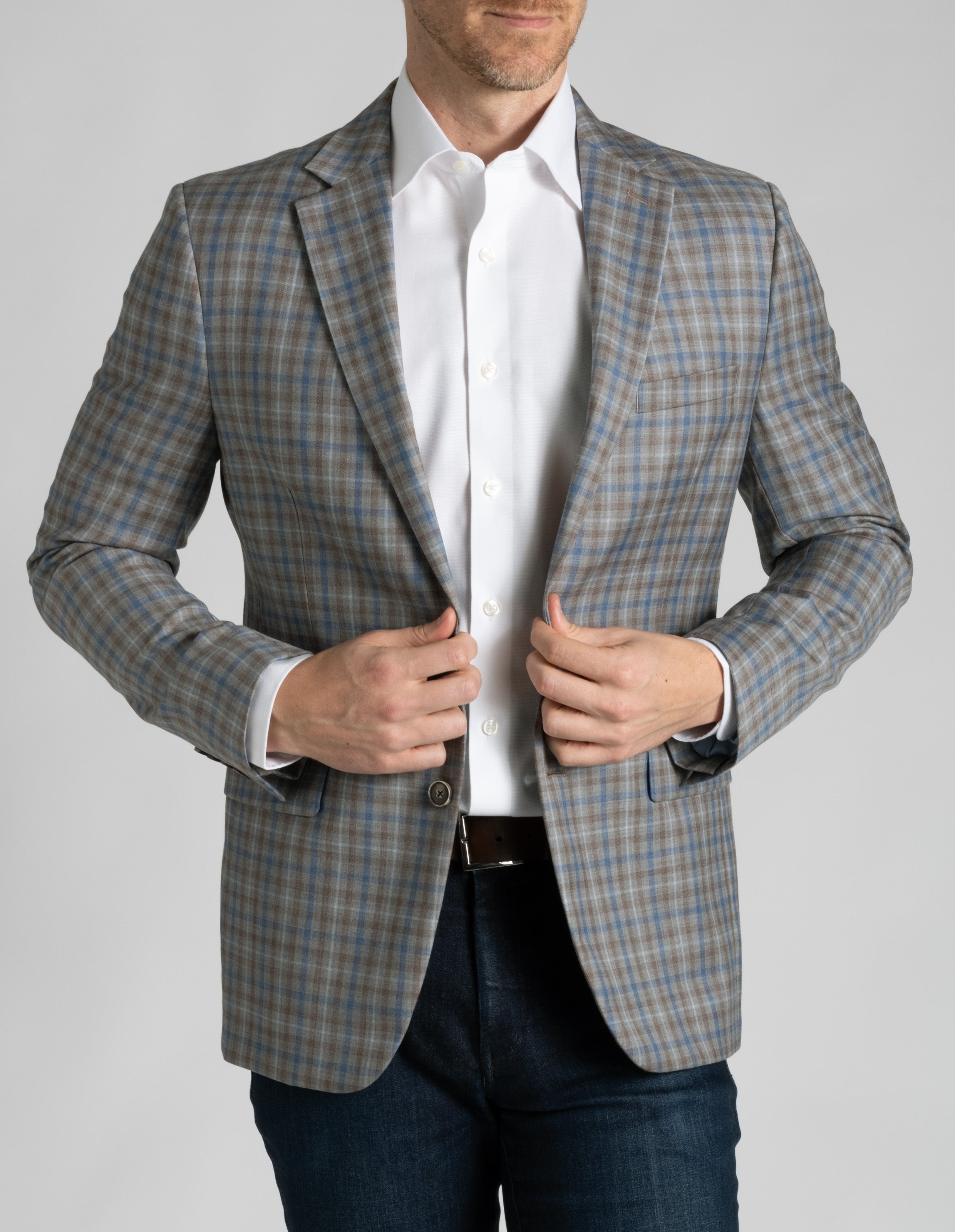 Classic Wool Check Sport Coat - Taupe Gingham