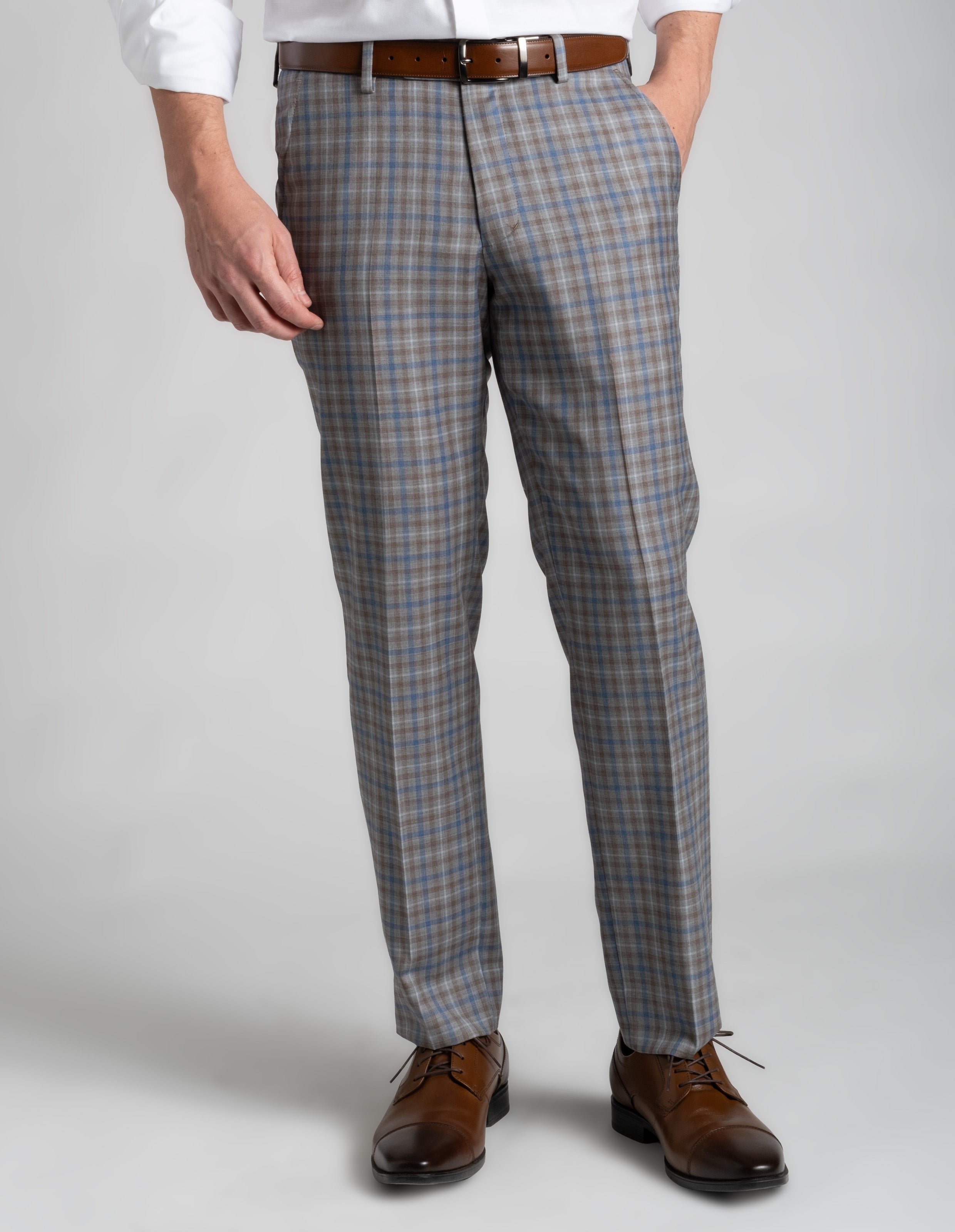 Classic Wool Checks Dress Pant - Taupe Gingham