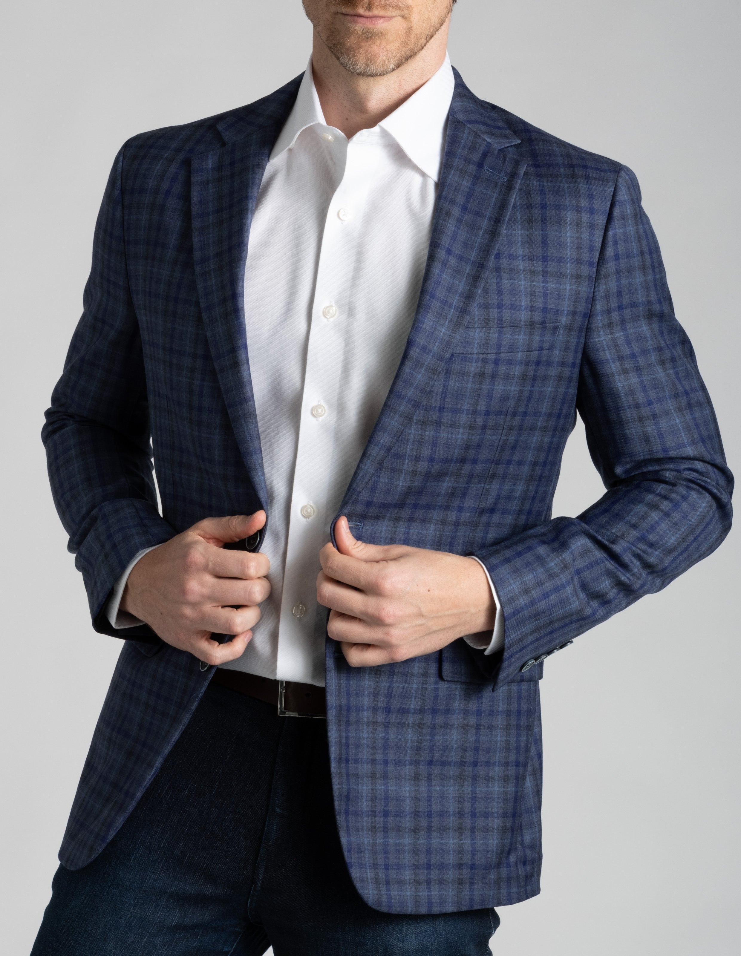 Classic Wool Check Sport Coat - Blue Grey Gingham