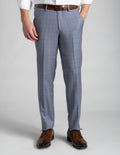 Classic Wool Checks Dress Pant - Soft Blue and Cream Stacked Windowpane