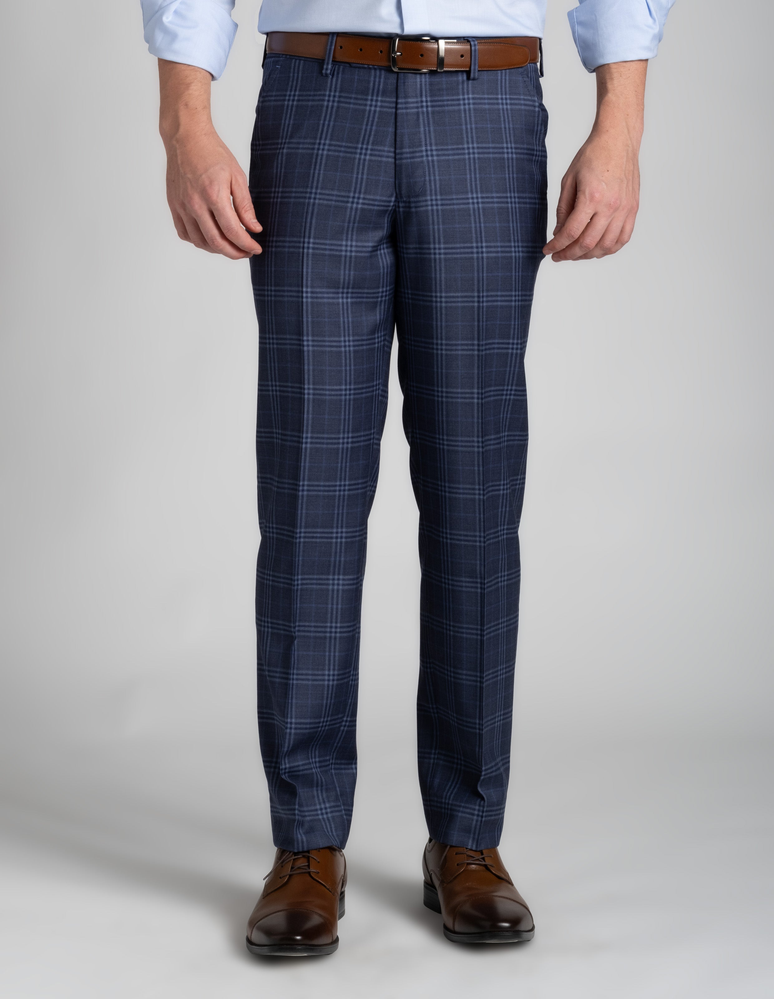 Classic Wool Checks Dress Pant - Light Blue and Navy Stacked Windowpane
