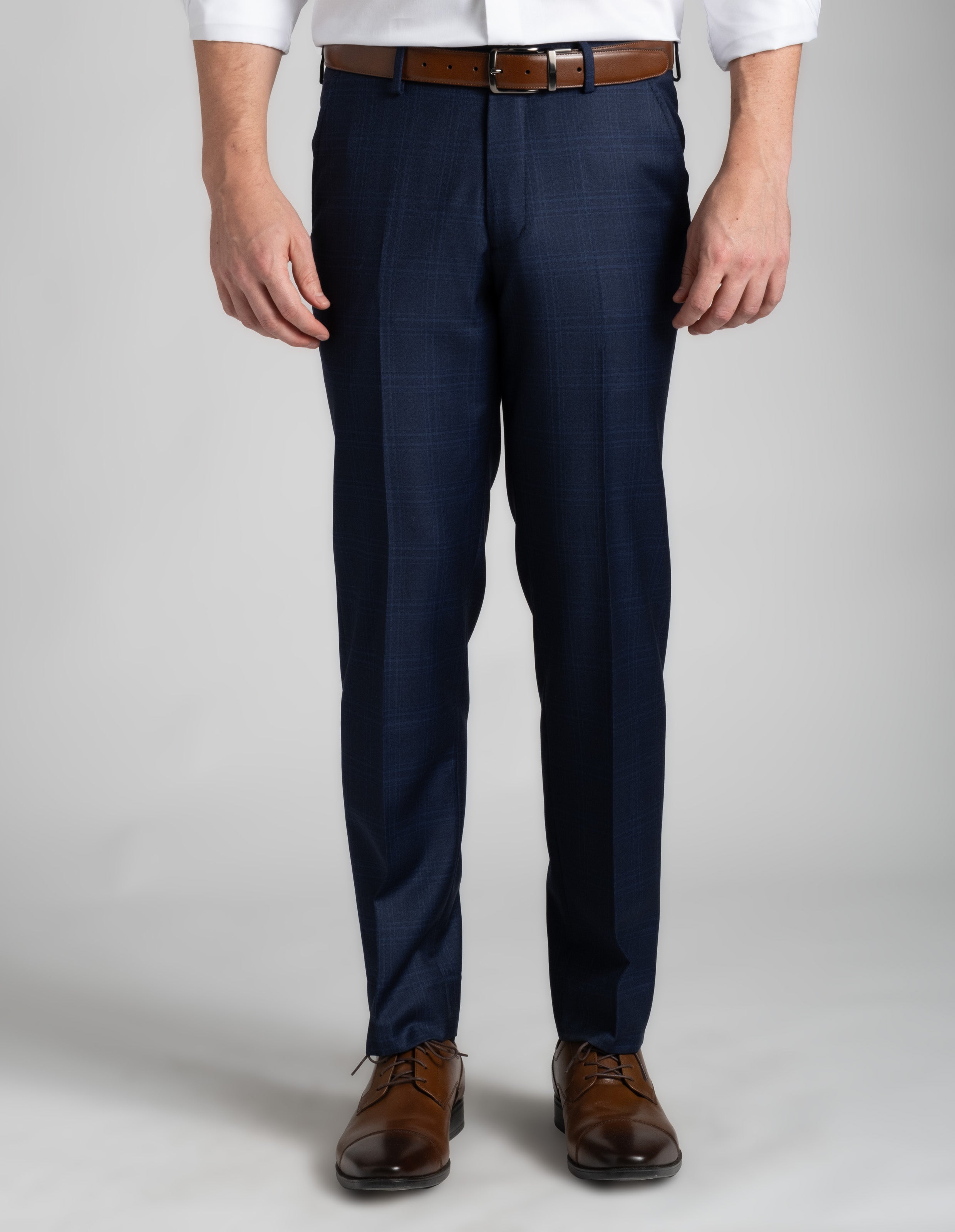 Super 110s Wool Dress Pant - Navy and Blue Stacked Check