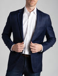 Super 110s Wool Sport Coat - Navy and Blue Stacked Check