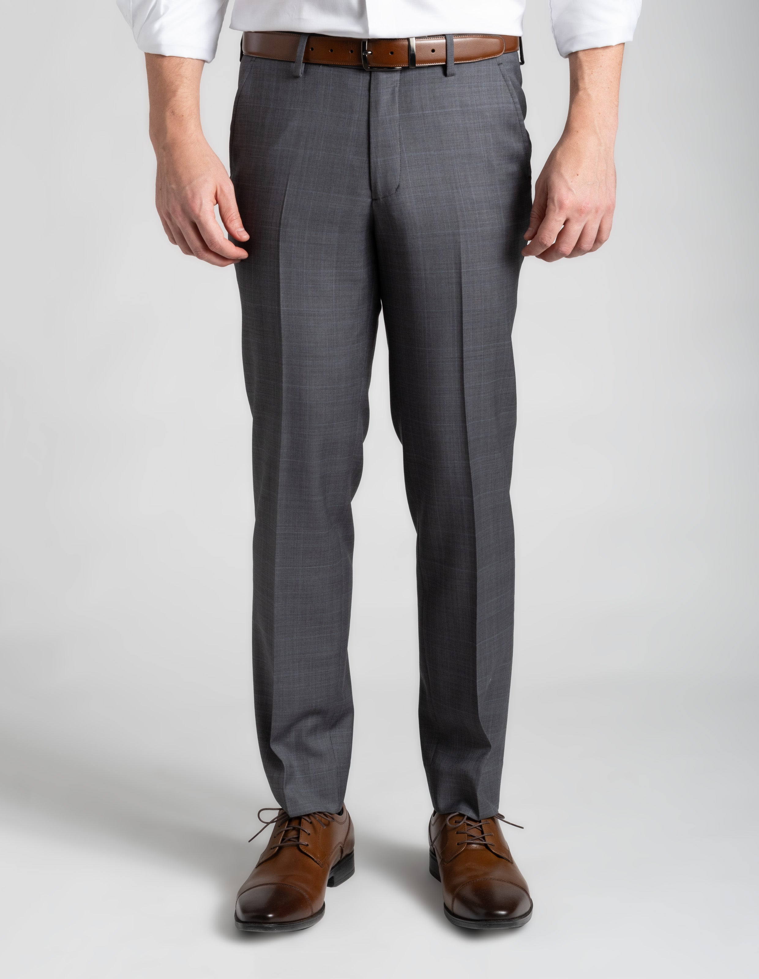Super 110s Wool Dress Pant - Soft Grey Overcheck