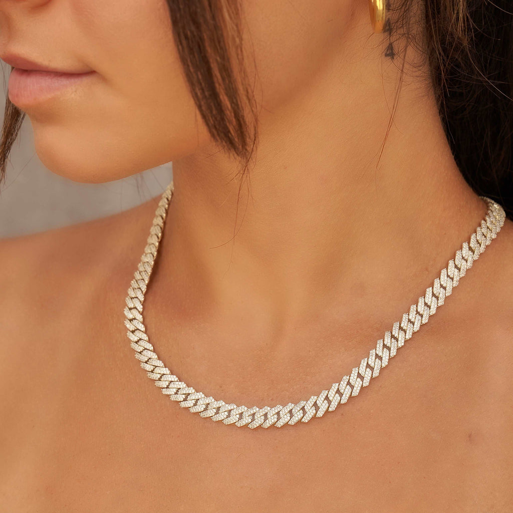 GLD 8.5MM Diamond Prong Cuban Necklace - Yellow Gold