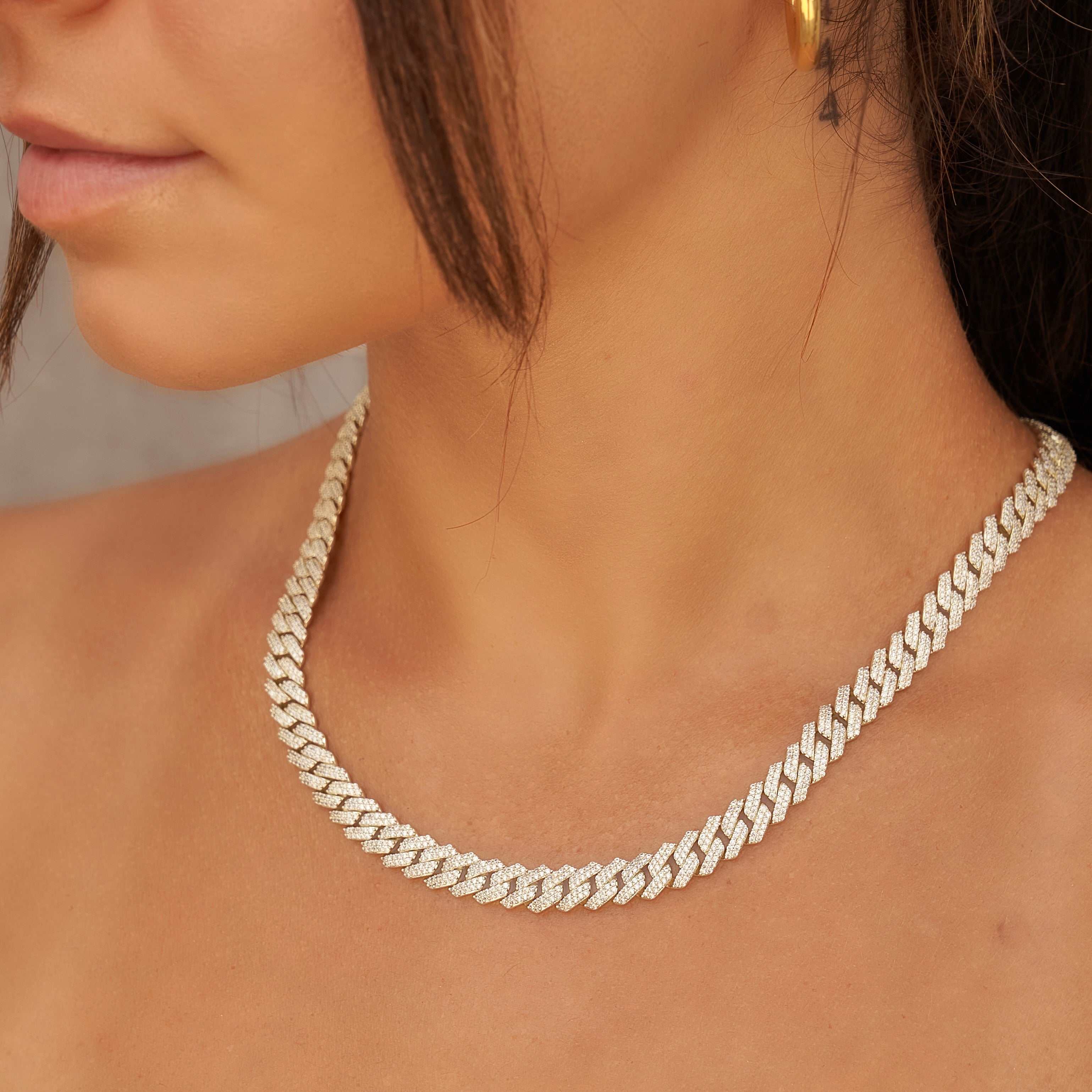 GLD 8.5MM Diamond Prong Cuban Necklace - Yellow Gold