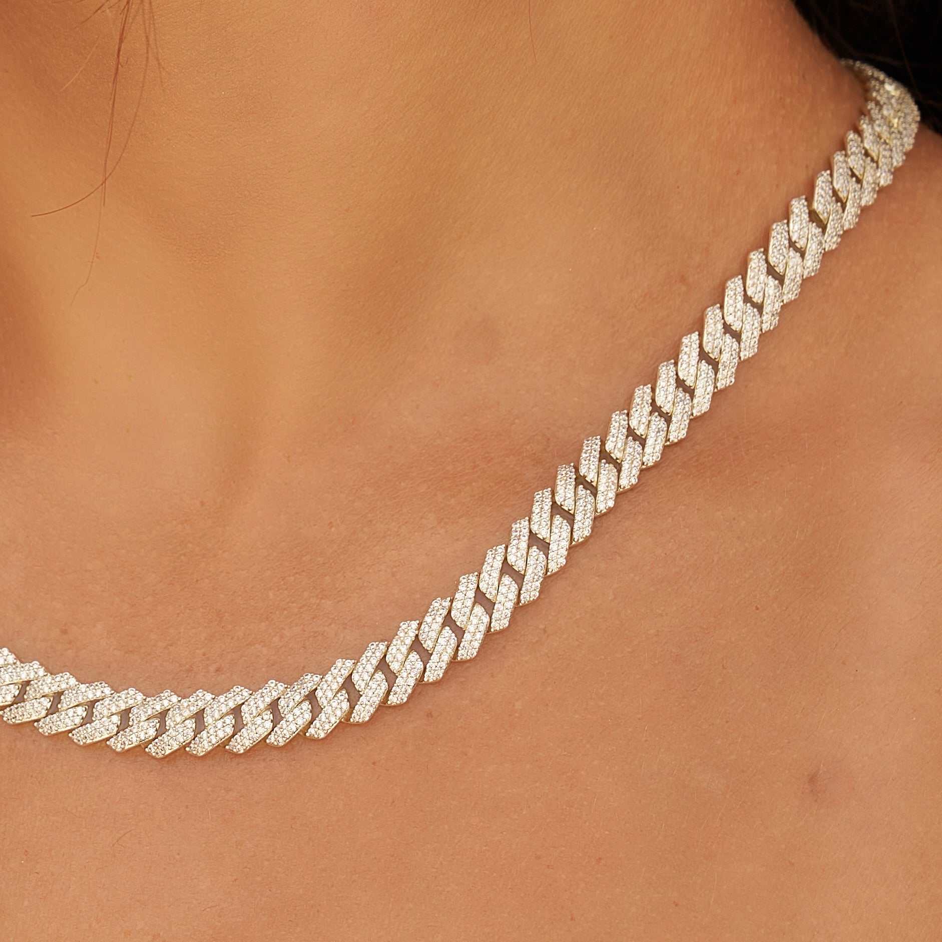 GLD 8.5MM Diamond Prong Cuban Necklace - Yellow Gold