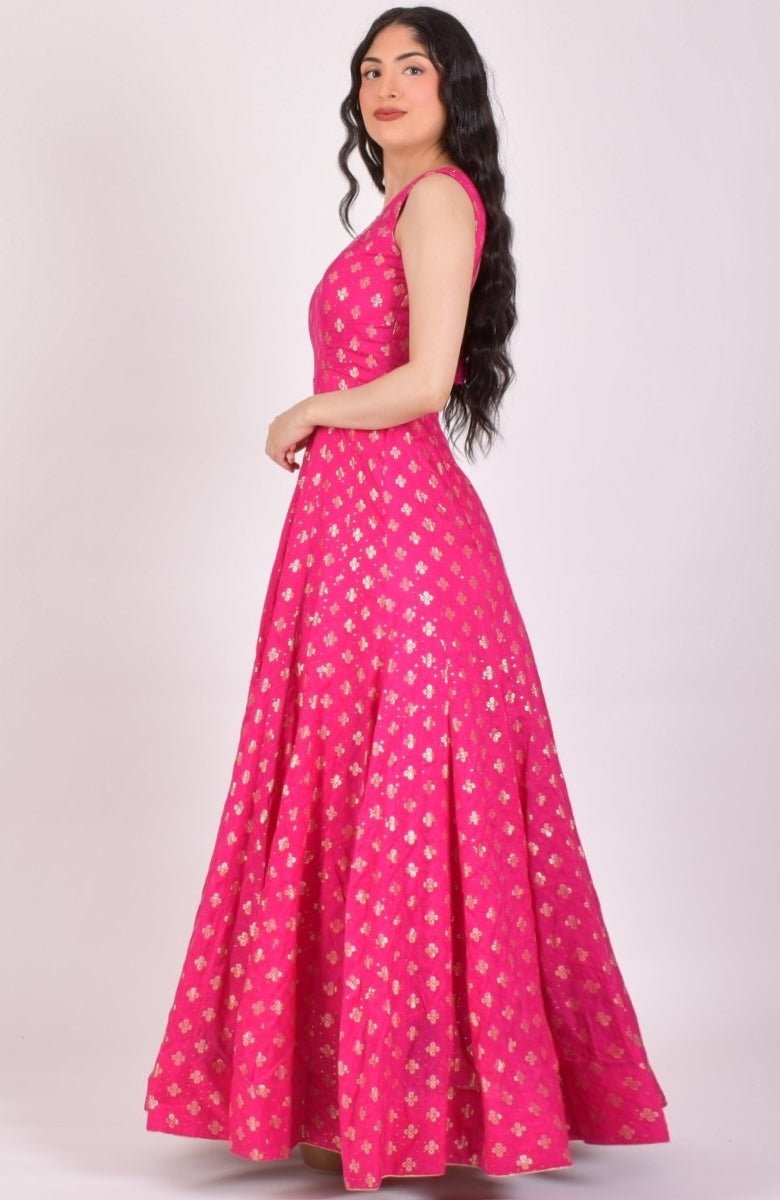 Pink Sequin Anarkali Gown With Dupatta
