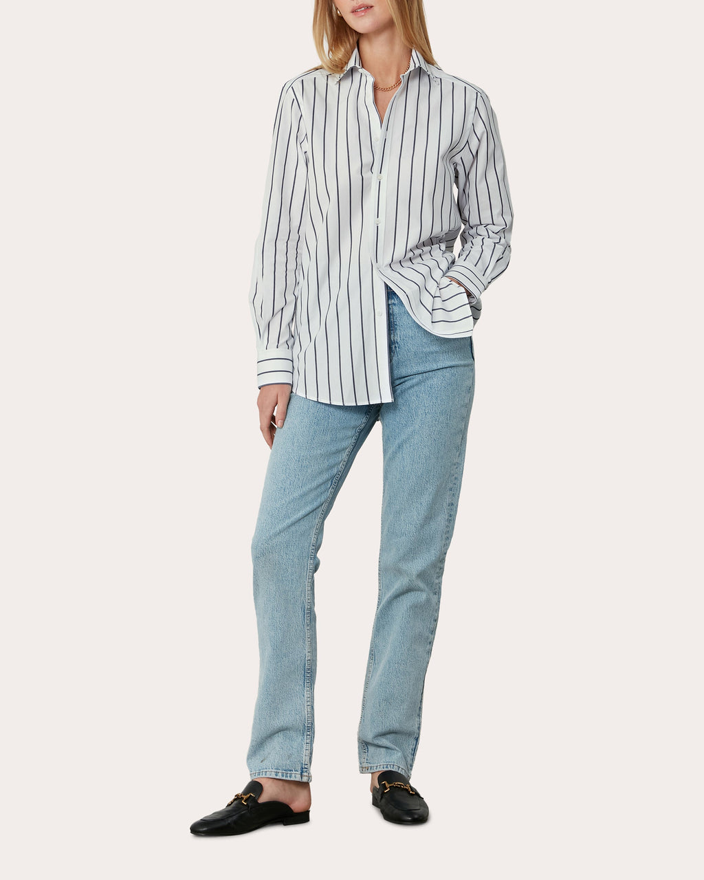 The Boyfriend Cotton-Poplin Striped Shirt