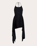Pooja Asymmetric Satin Halterneck Mini Dress
