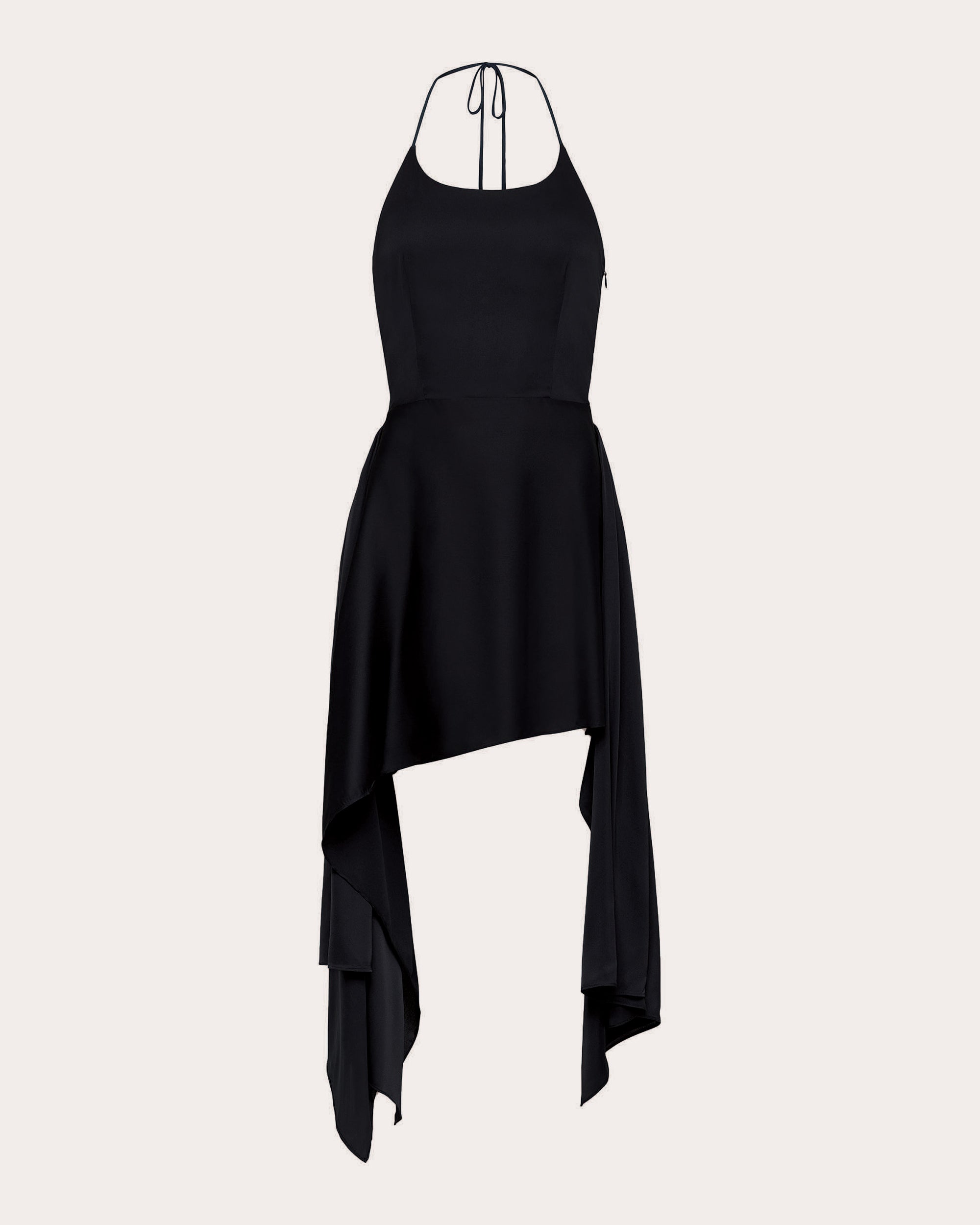 Pooja Asymmetric Satin Halterneck Mini Dress