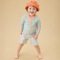 KIDLY by MORI Rash Vest & Swim Shorts - Orange Wavy Stripe