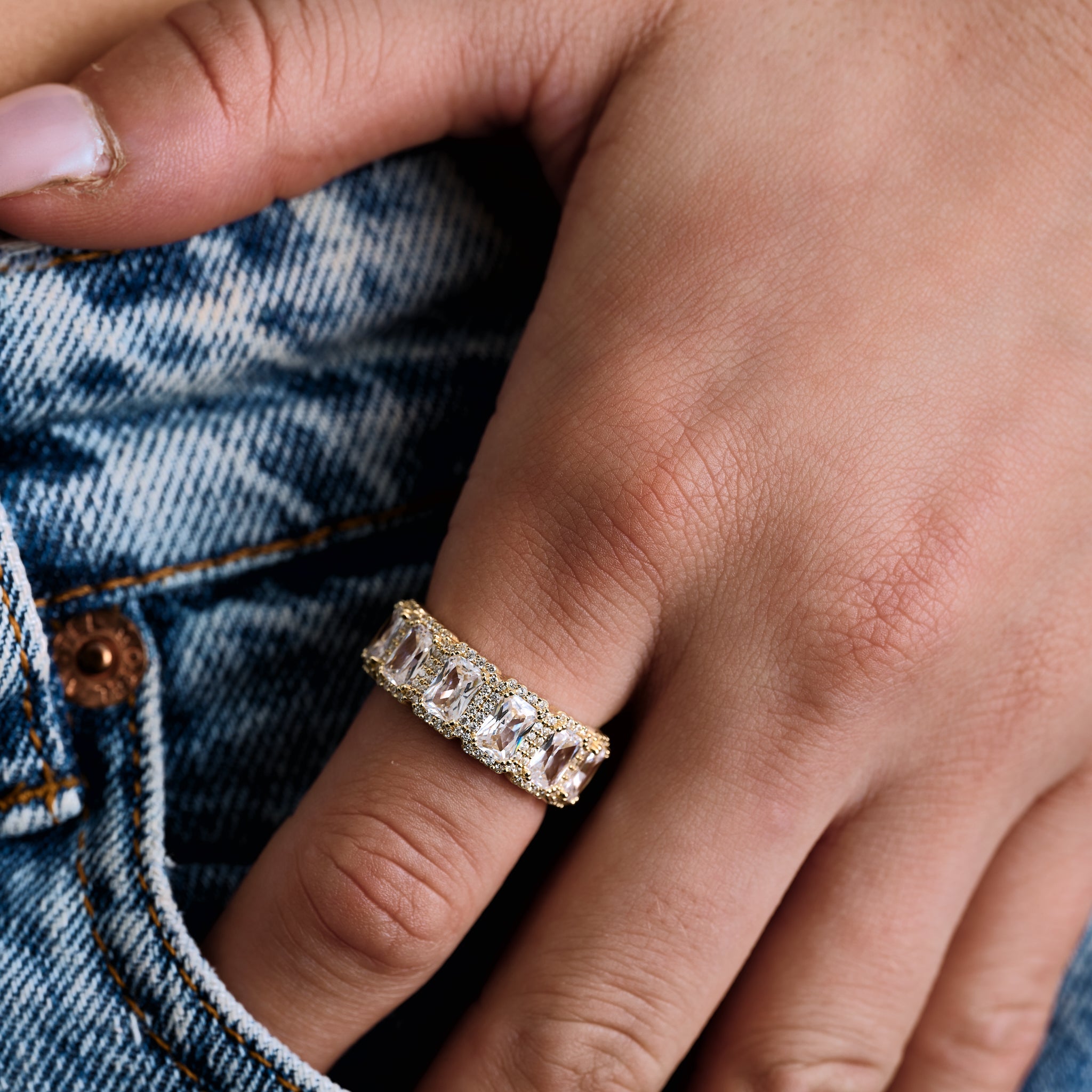Baguette Halo Ring in Yellow Gold Vermeil