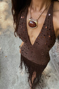 Barefoot Espresso Crochet Sequin Maxi Dress