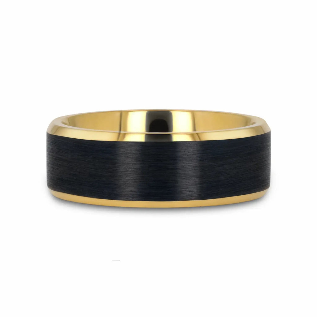 BEAUMONT Gold-Plated Titanium Beveled Ring with Brushed Black Center – 8mm