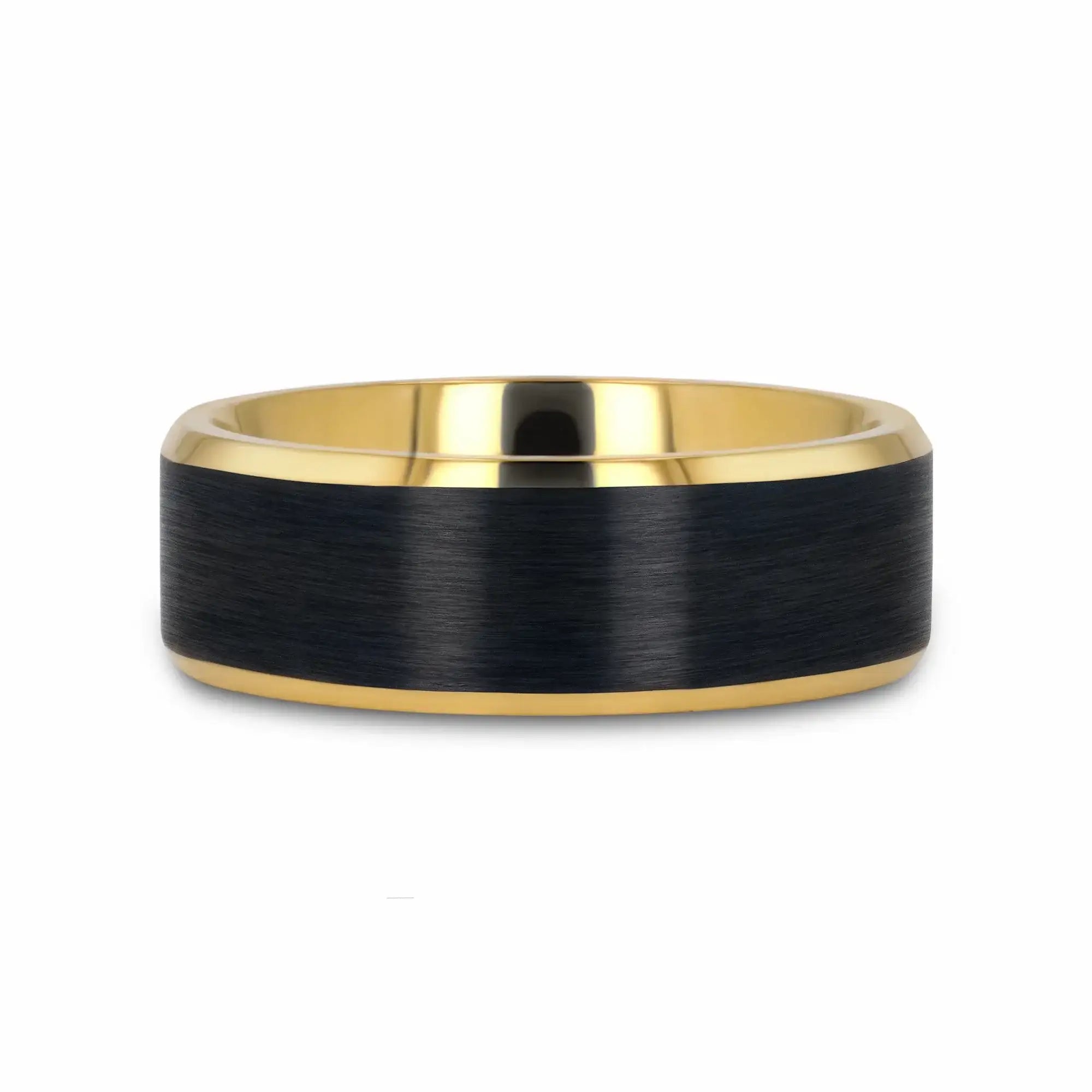 BEAUMONT Gold-Plated Titanium Beveled Ring with Brushed Black Center – 8mm