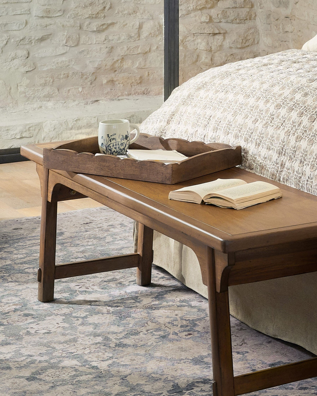 Scalloped Antiqued Wood Tray