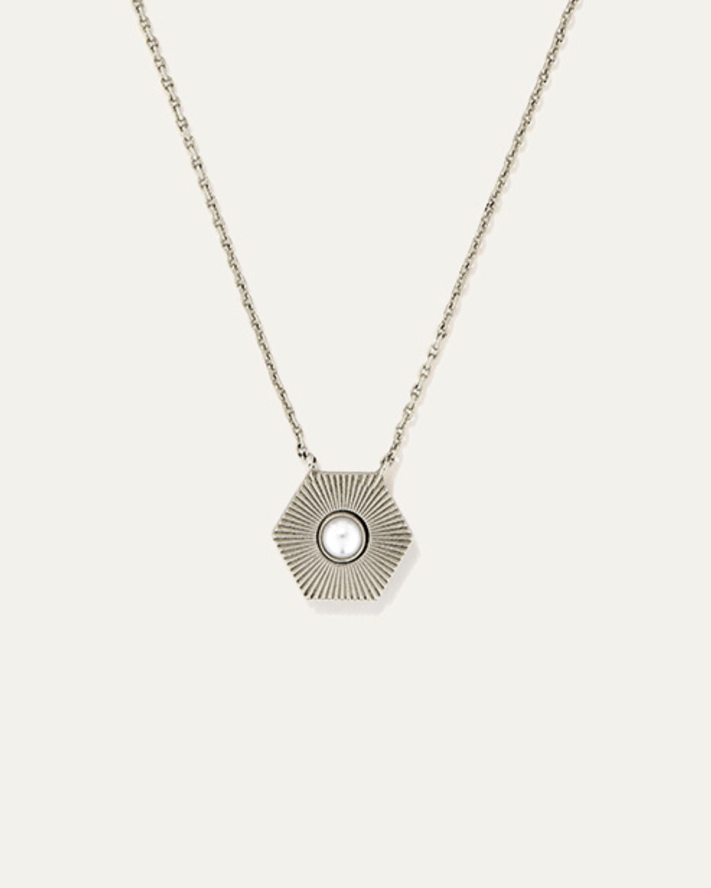 Power Stone Pendant Adjustable Necklace | Silver Pearl
