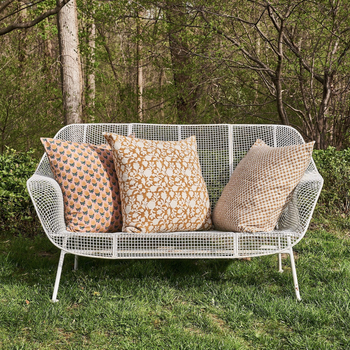 Tina Hand Block Printed Linen Pillow Cover, 22x22