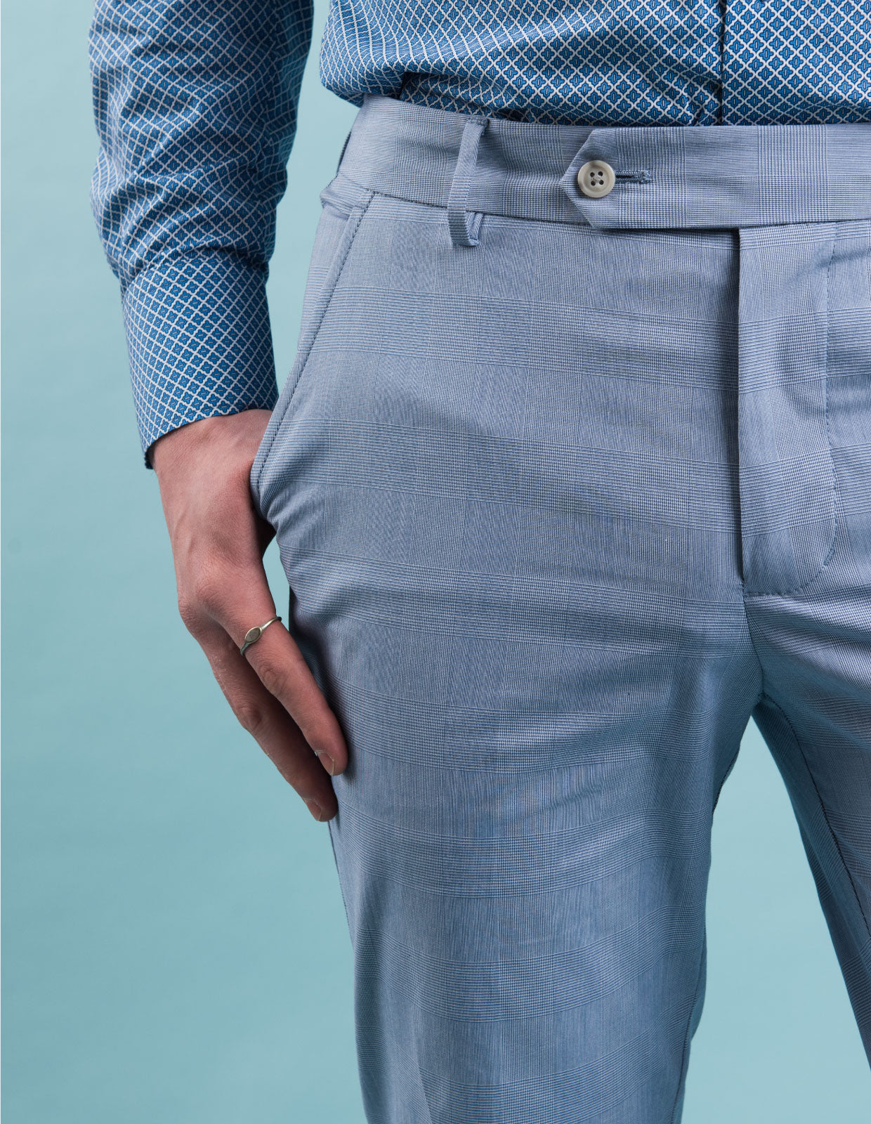 Prince of Wales Cotton Stretch Chino - Blue