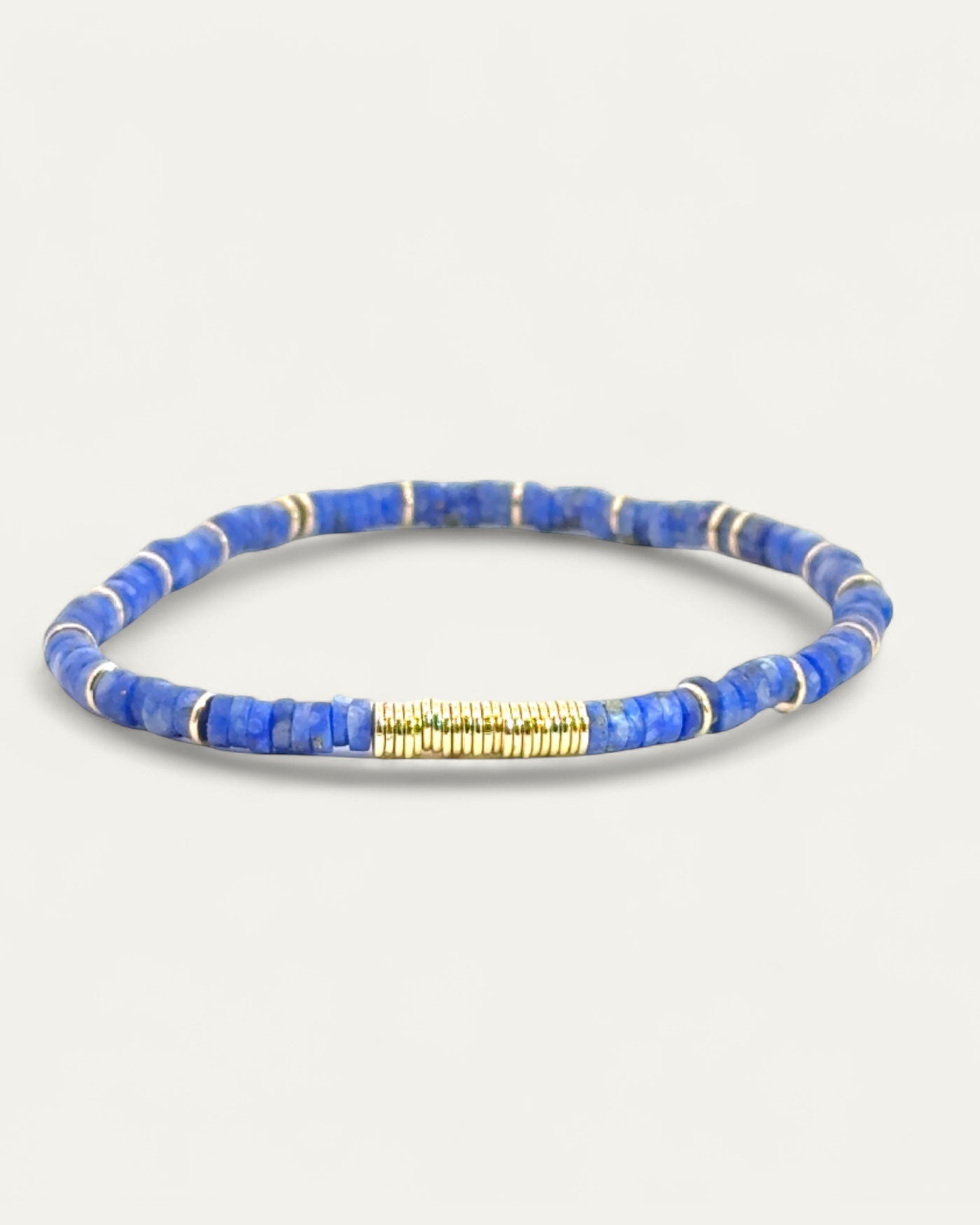 Boho Beaded Stretch Bracelet | Lapis + Gold