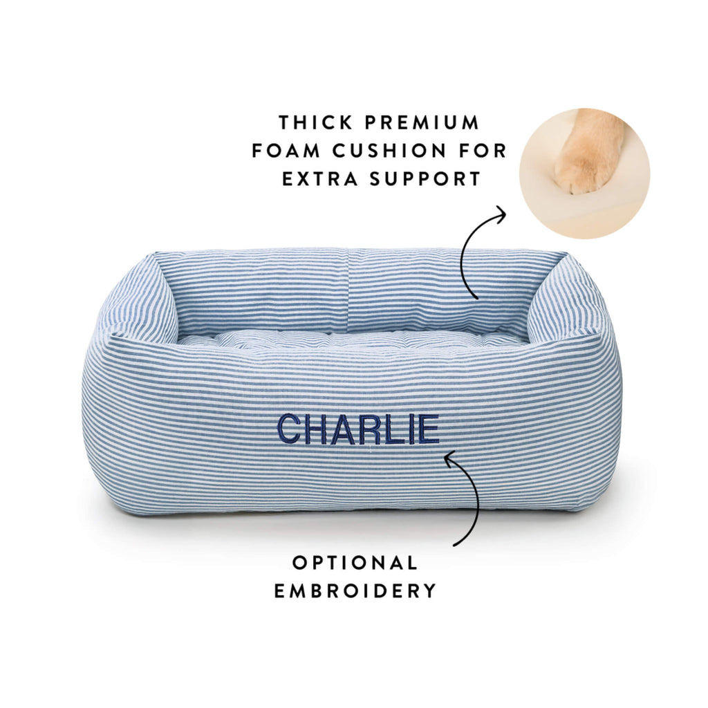 Lake Blue Stripe Bolster Dog Bed