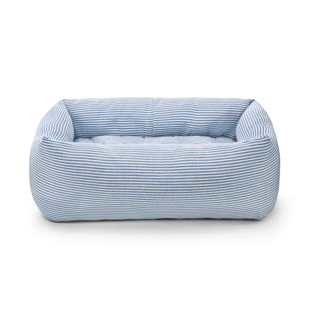 Lake Blue Stripe Bolster Dog Bed
