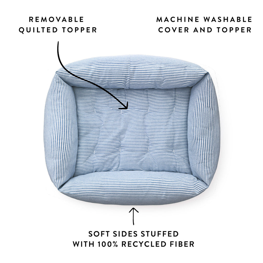 Lake Blue Stripe Bolster Dog Bed