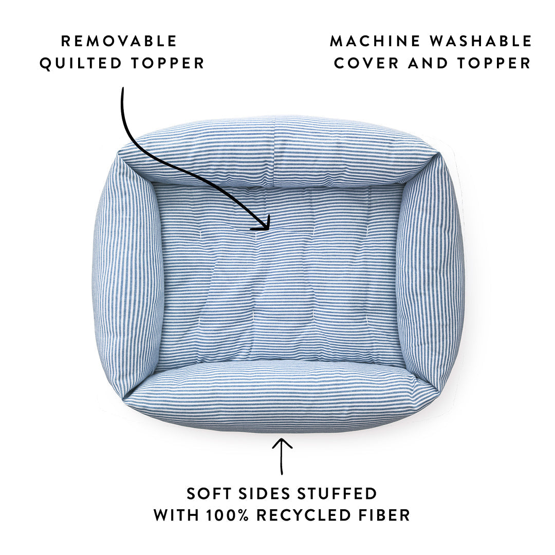 Lake Blue Stripe Bolster Dog Bed