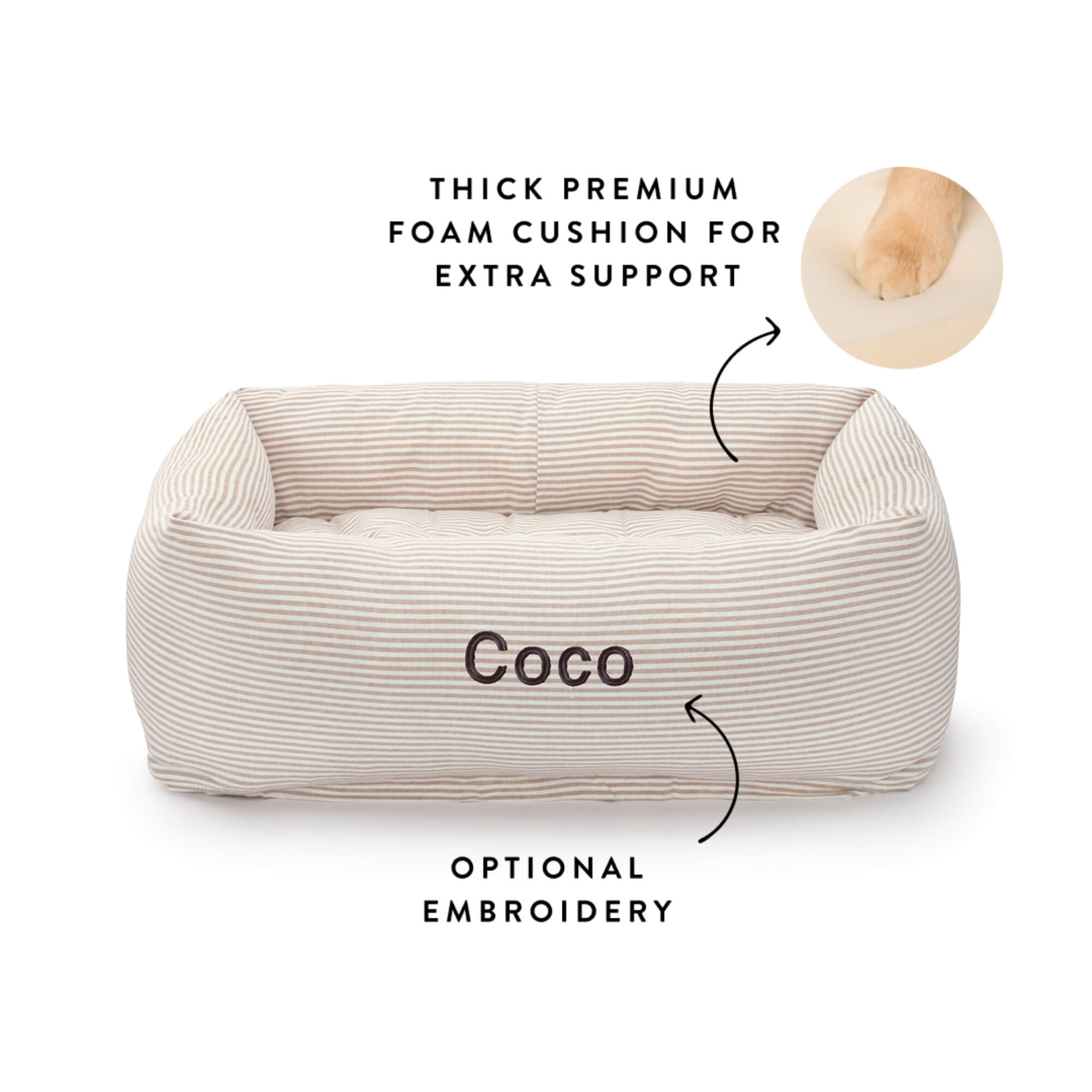 Mushroom Brown Stripe Bolster Dog Bed