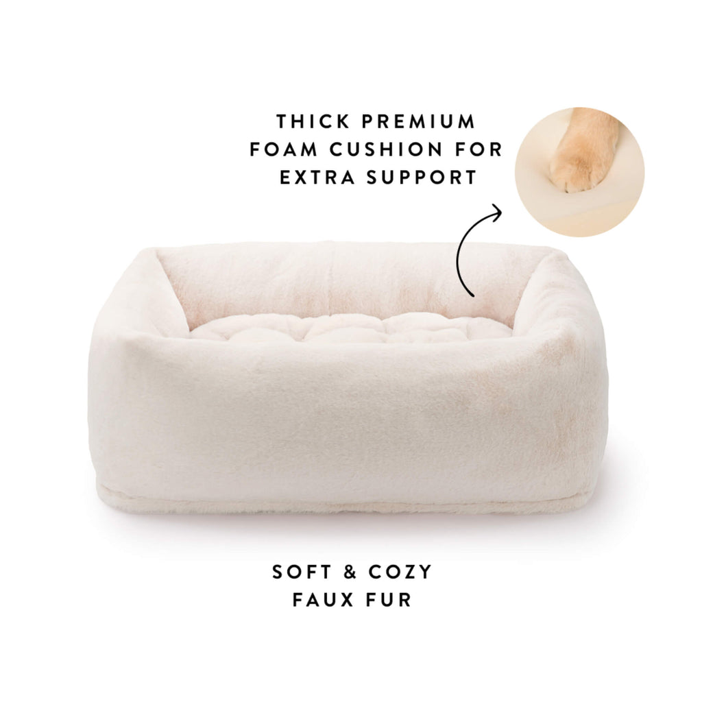 Natural Recycled Faux Fur Bolster Dog Bed