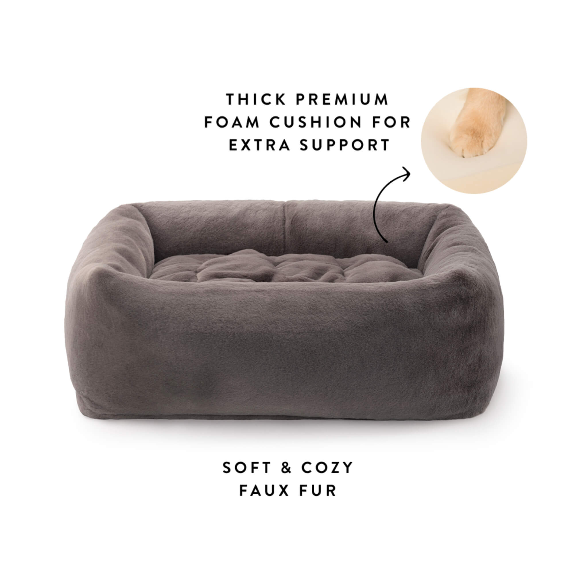 Smoky Gray Recycled Faux Fur Bolster Dog Bed
