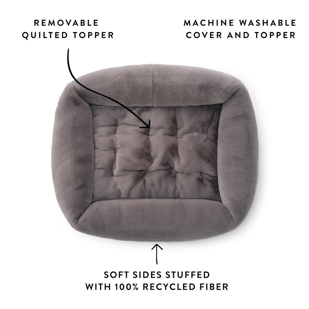 Smoky Gray Recycled Faux Fur Bolster Dog Bed