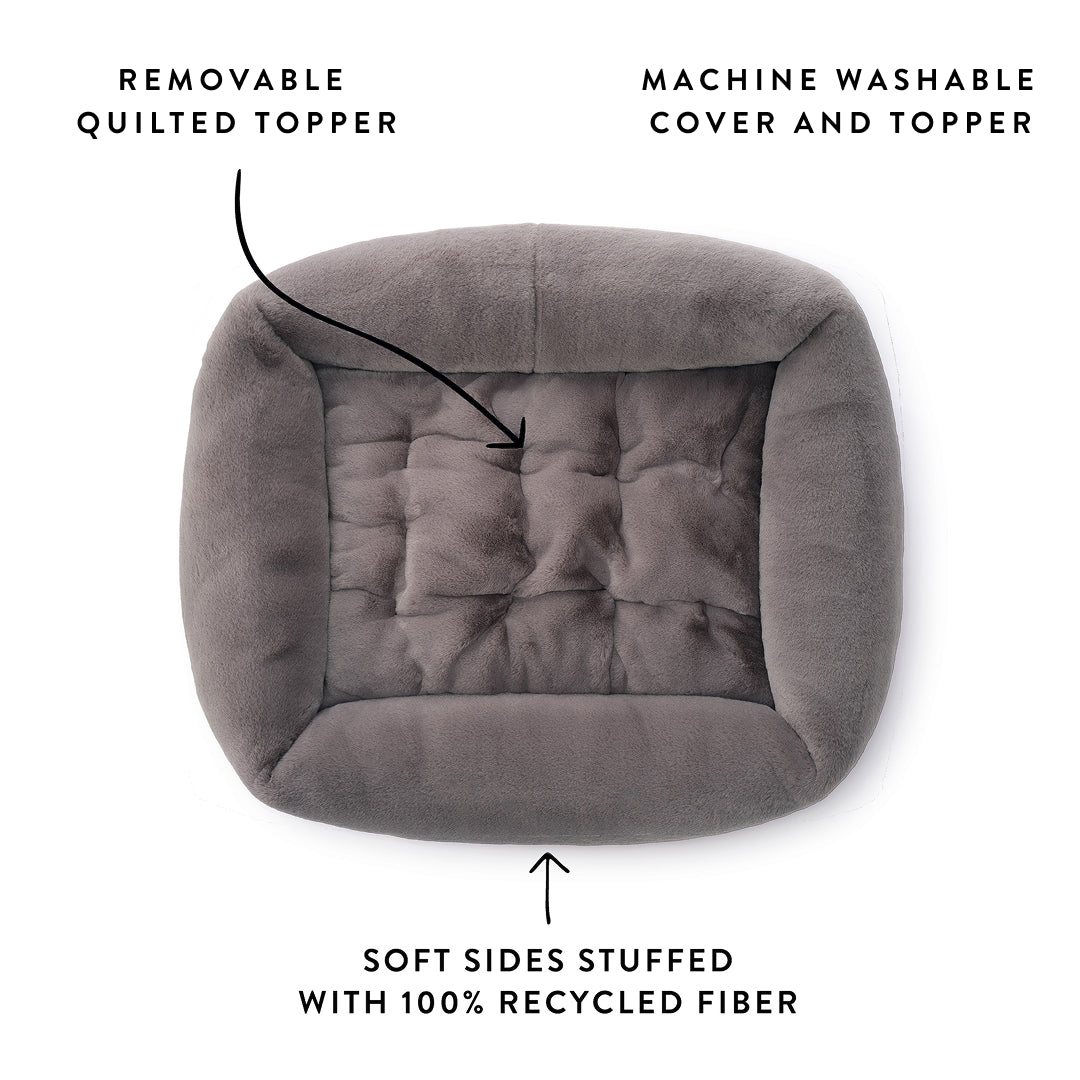 Smoky Gray Recycled Faux Fur Bolster Dog Bed