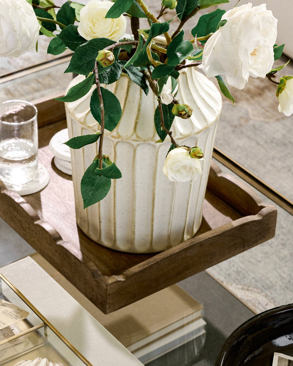 Scalloped Antiqued Wood Tray