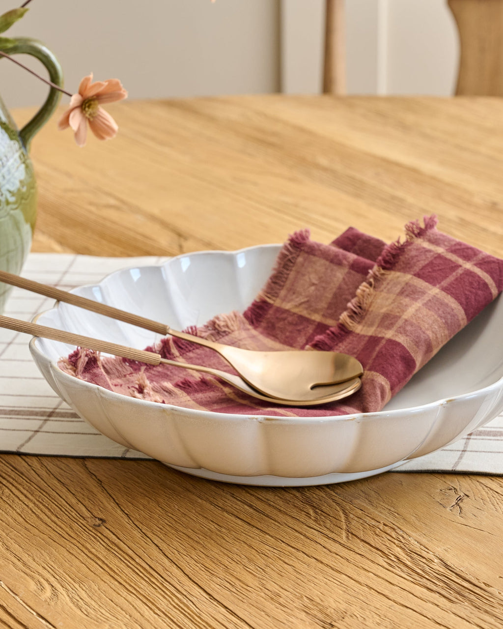 Oversized Cream Scalloped Serving Bowl