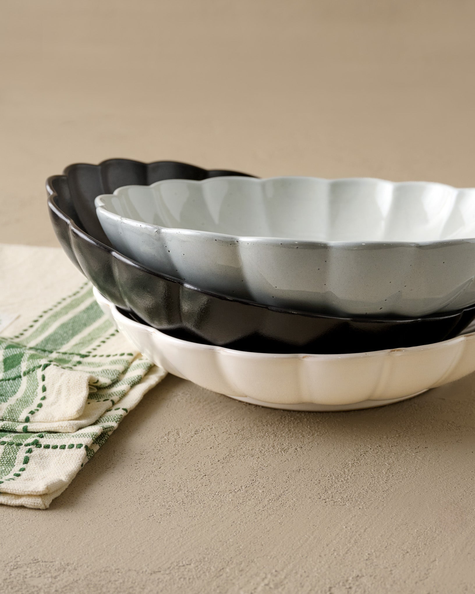 Oversized Grey Scalloped Serving Bowl