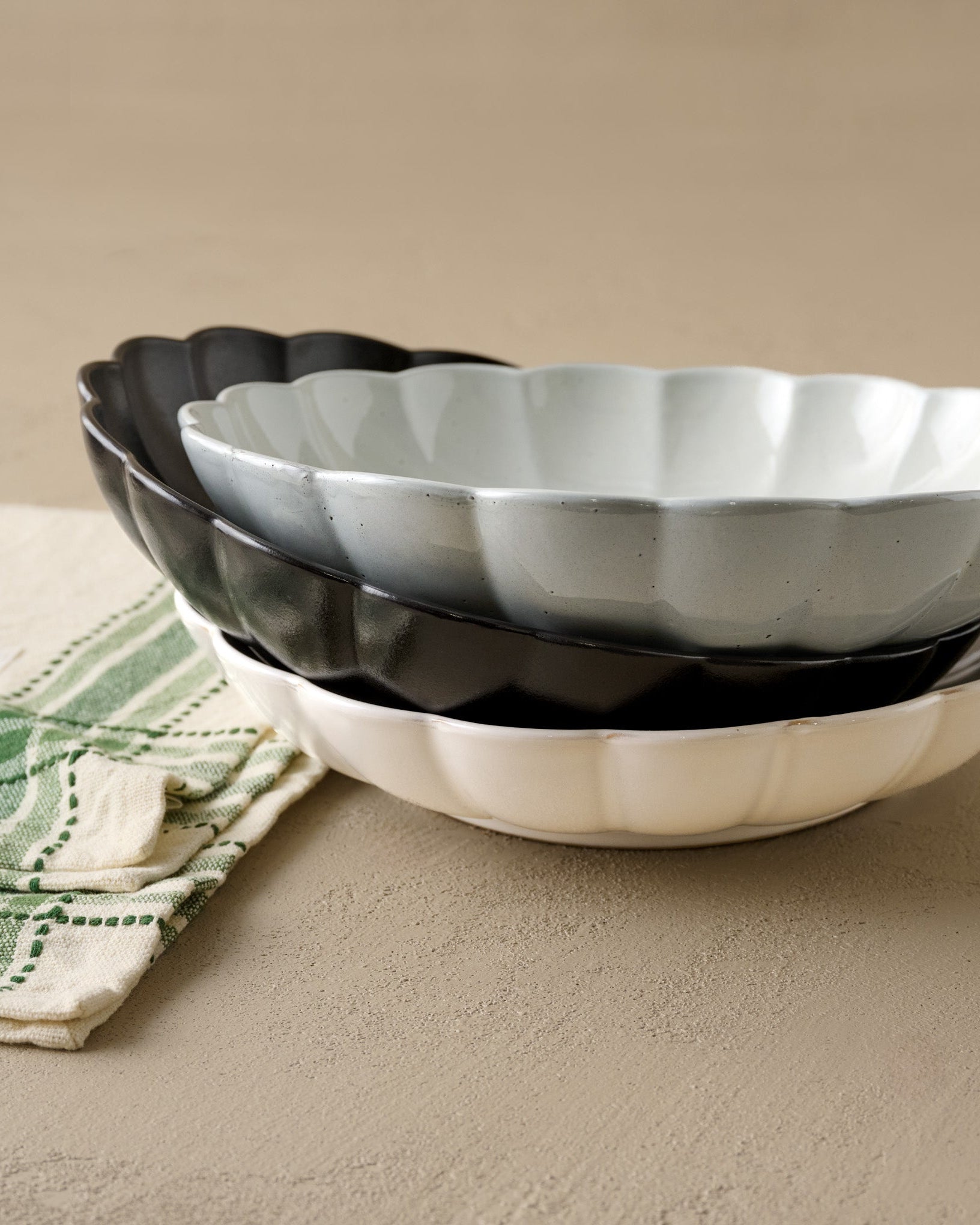 Oversized Black Scalloped Serving Bowl