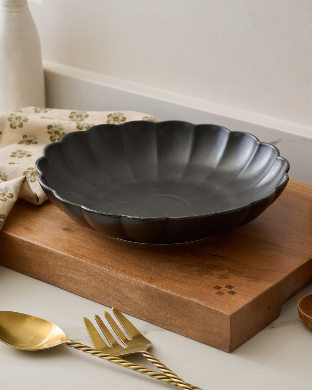 Oversized Black Scalloped Serving Bowl
