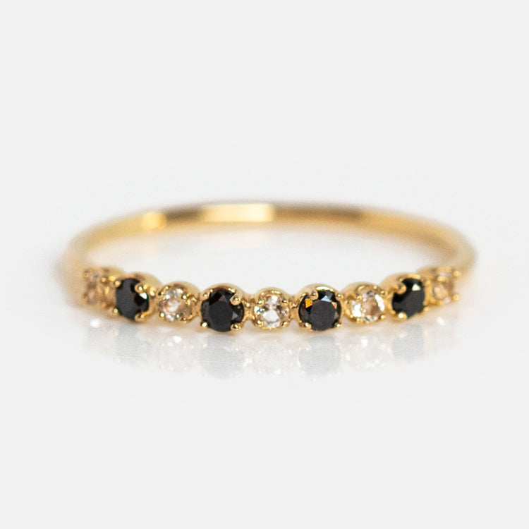 14k Classic White Sapphire and Black Diamond Band