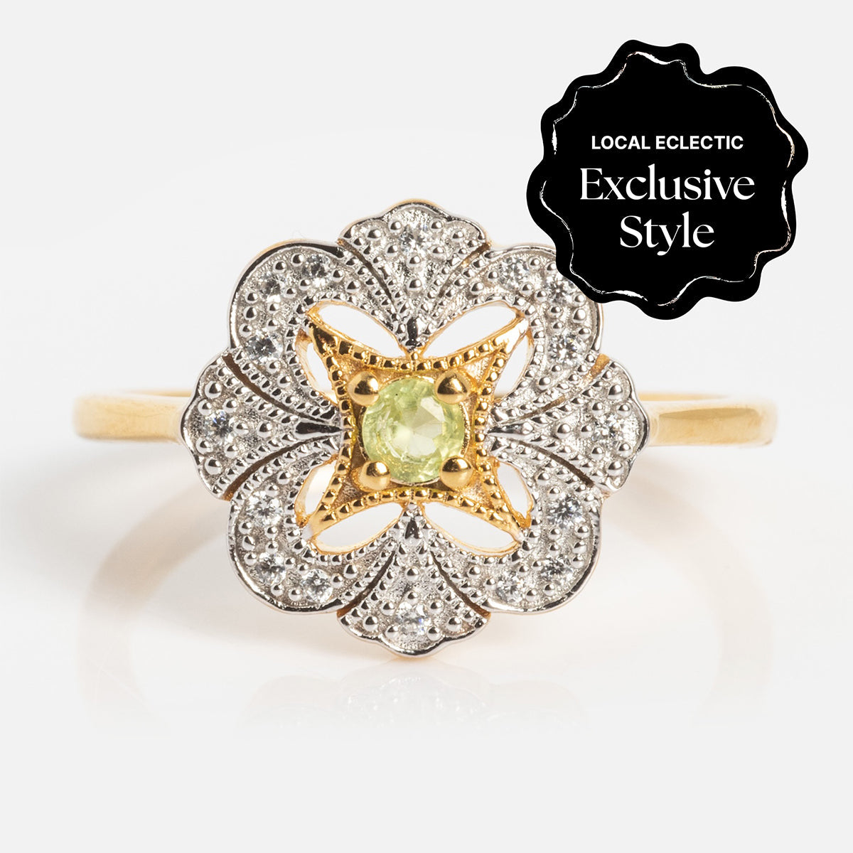 Floral Art Deco Inspired Peridot Ring