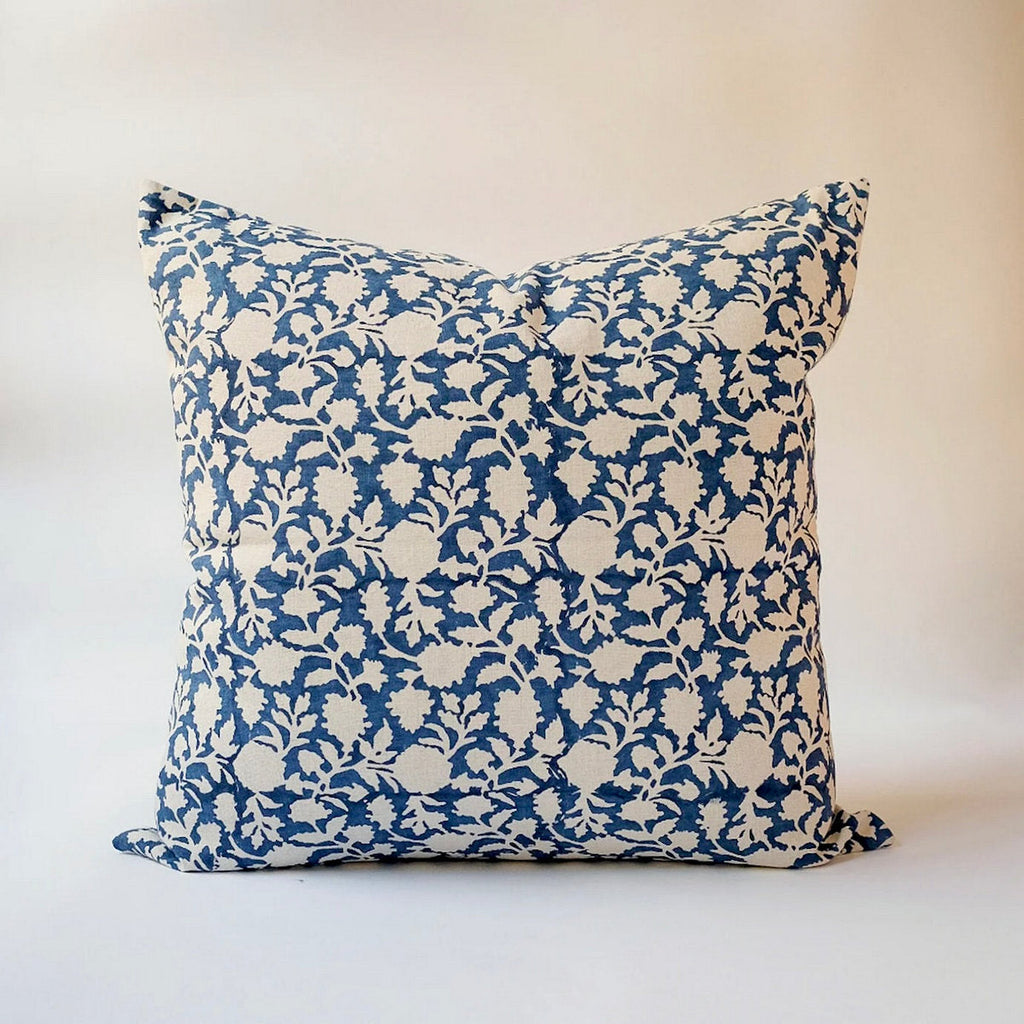 Amna Hand Block Printed Linen Pillow Cover, 22x22