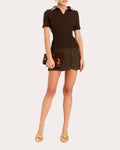 Charlie Embellished Cable Knit Cotton Polo Top