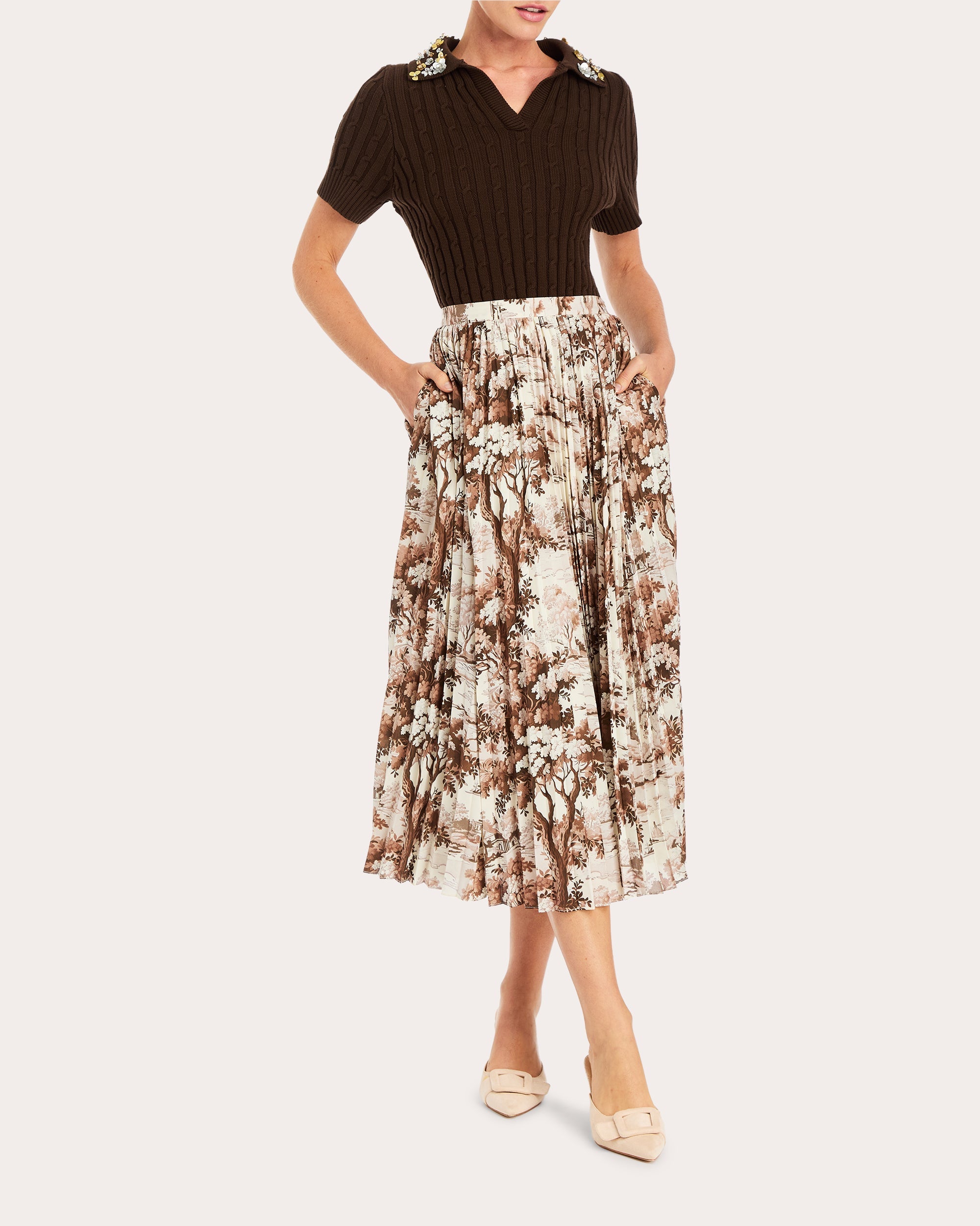Daniella Toile Pleated Midi Skirt